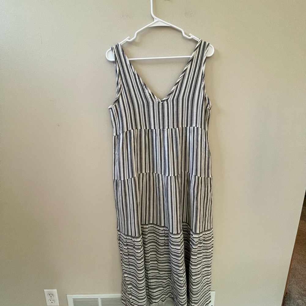 Marine Layer Black and White Striped Ruffled V-Neck Maxi Dress, Sz S - Picture 7 of 10